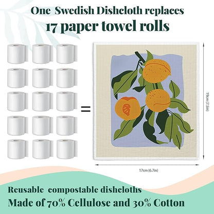 Swedish Dishcloths for Kitchen, Papaya Reusable Paper Towels Washable, Oranges Peach Lemon Colorful Swedish DishCloths for Friut, 4 Pack Dish Towels for Kitchen