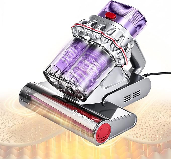 SakerPlus Powerful Bed Vacuum Cleaner, 350W Corded Mattress Vacuum with 2-Cup System,Smart Dust Sensor,Washable Dust Cup & Roller Brush, 16.4 ft Cord, for Mattress, Sofa