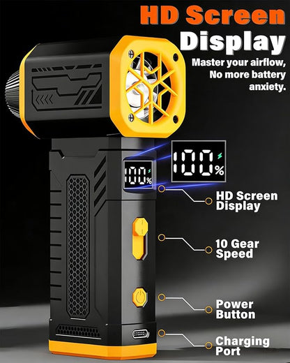 Compressed Air Duster, 130K RPM Powerful Cordless Mini Blower with Display, 10-Gear Adjustable Car Vacuum with Fast Charging, Rechargeable Handheld Vacuum for Home, Outdoor and Car (Black, 2-in-1)