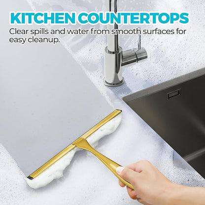 ALFLOD 2PACK All-Purpose Shower Squeegee for Shower Doors, Bath Linen Sets, Tile Shower Walls, Bathroom, Window, Glass and Car Windshield, Mirrors and Kitchen-Stainless Steel, 11.8-Inch Golden