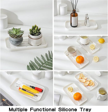 MicoYang Silicone Kitchen Sink Organizer Tray for Multiple Usage,Eco-Friendly Sponges Holder for Kitchen Bathroom Counter or Sink,Dish Soap Dispenser,Scrubber,Bottle,Cup (White, 10"×5.3")