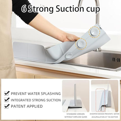 18" Upgraded Silicone Sink Splash Guard Released in 2026,Self-Draining Water Splash Guard for Kitchen Sink,Bathroom and Kitchen Island,with 3.5" High Splash Guard & 6 Strong Suction Cup(Grey)