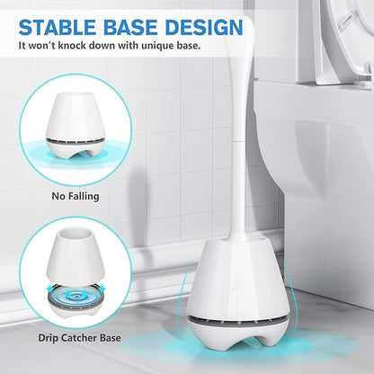 Toilet Brush and Holder 2 Pack, Toilet Brush with Ventilated Holder, Toilet Bowl Brush with Long and Large Handle for Bathroom-Toilet-Cleaning-Bristles-Comfortable