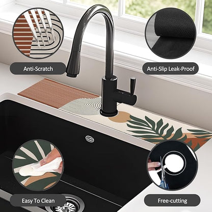 24" X 5.5" Kitchen Sink Splash Guard Faucet Mat Boho Super Absorbent Fast Drying Faucet Guard & Draining Mat Sink Splash Guard Behind Faucet for Kitchen, Bathroom