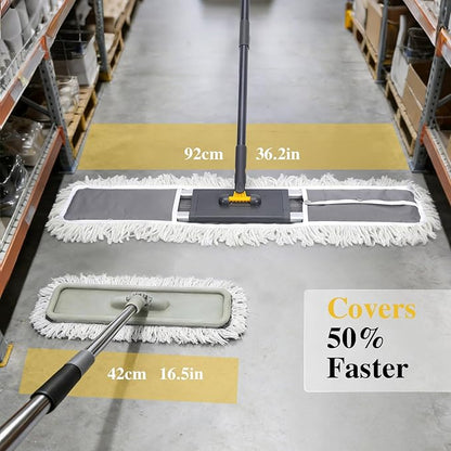 Masthome 36" Commercial Mop, Heavy Duty Industrial Floor Mop with 3 Microfiber Pads, 60" Adjustable Large Dust Mop,Wet Dry Flat Mops for Office Garage Warehouse Factory Mall