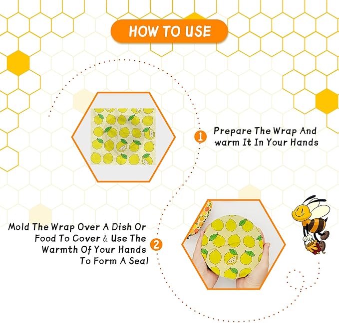 Beeswax Wrap - 3 Pack, Beeswax Wraps For Food, Organic, Sustainable, Biodegradable, Zero Waste, Reusable Beeswax Food Wrap, 1L Strawberry, 1M Orange, 1S Lemon Patterns