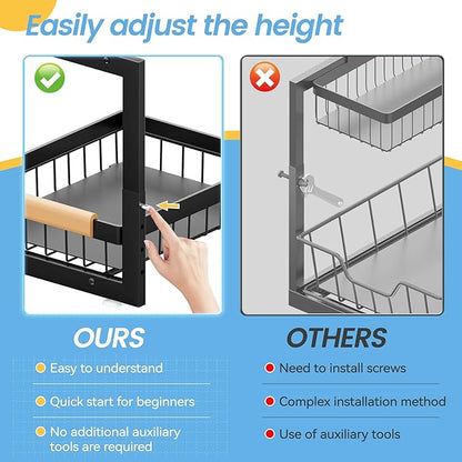 ADBIU Under Sink Organizer XL Size, 2 Packs 2 Tier Expandable Height (13.5" - 17.5") Under-Sink Organizers Slide out Pull out Bathroom Kitchen Organizers And Storage
