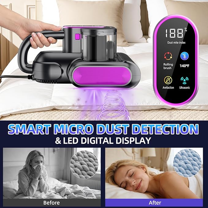 18kPa Mattress Vacuum Cleaner with 275nm UV-C Light, 500W Corded Handheld Bed Vacuum with HEPA Filter, Deep Cleaner for Sofa, Pillows, Furniture, Replacement Filter Included