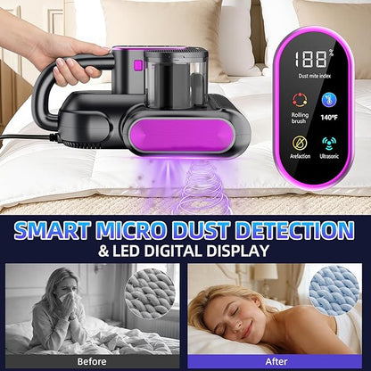18kPa Mattress Vacuum Cleaner with 275nm UV-C Light, 500W Corded Handheld Bed Vacuum with HEPA Filter, Deep Cleaner for Sofa, Pillows, Furniture, Replacement Filter Included