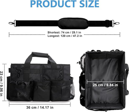 Large Wearable Cleaning Caddy Bags, Cleaning Supplies Organizer with Detachable Divider & Adjustable Shoulder Straps for Housekeepers & Cleaners, 14 inch Black Tool Bag
