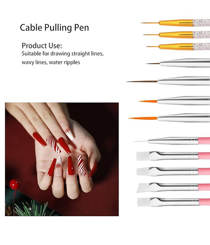 Professional 32PCS Nail Art Brush Set - Premium Nylon Bristle Dotting Pens, Striping Liner Brushes, Detailing Tools & Dust Cleaner for Salon & DIY Manicure