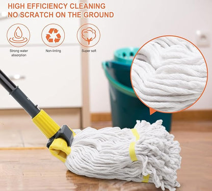 KeFanta 2 Pack Commercial Mop Heavy Duty Industrial Mop with Long Handle,60" Looped-End String Wet Cotton Mops for Floor Cleaning,Home,Kitchen,Office,Garage and Concrete/Tile Floor