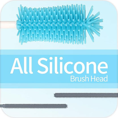 Silicone Cleaning Brush Kit - Water Bottle Brush with Long Handle Heavy Duty Straw Cleaner Brush, 4 in 1 Multipurpose Cup Cleaner Kit for Thermos, Sport Bottles, Coffee Mugs