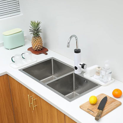 MicoYang Silicone Kitchen Sink Organizer Tray for Multiple Usage,Eco-Friendly Sponges Holder for Kitchen Bathroom Counter or Sink,Dish Soap Dispenser,Scrubber,Bottle,Cup (White, 10"×5.3")