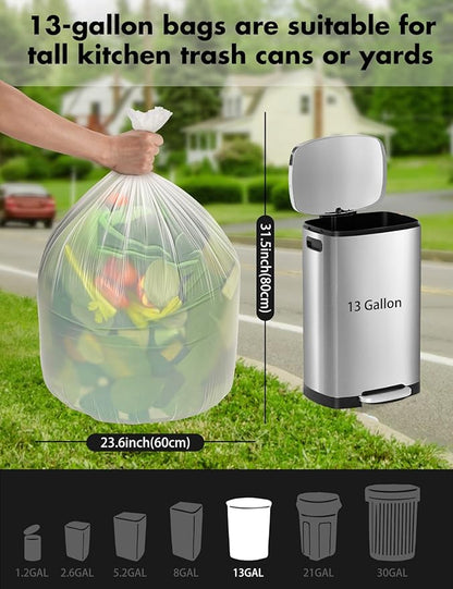Trash bags 13 Gallon Biodegradable: Aievrgad Garbage bags for tall kitchen trash can liner, 50 count,Unscented, Heavy Duty, Thickened, for food/kitchen waste or Graden,white 50L