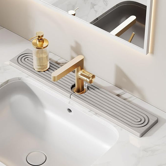 23.6 Inch Stone Faucet Mat for Kitchen Sink Splash Guard, Diatomite Sink Protectors for Kitchen Sinks Behind Faucet, Quick Dry Water Absorbing Stone Tray , Drip Catcher (Gray, 23.6" x 3.9")