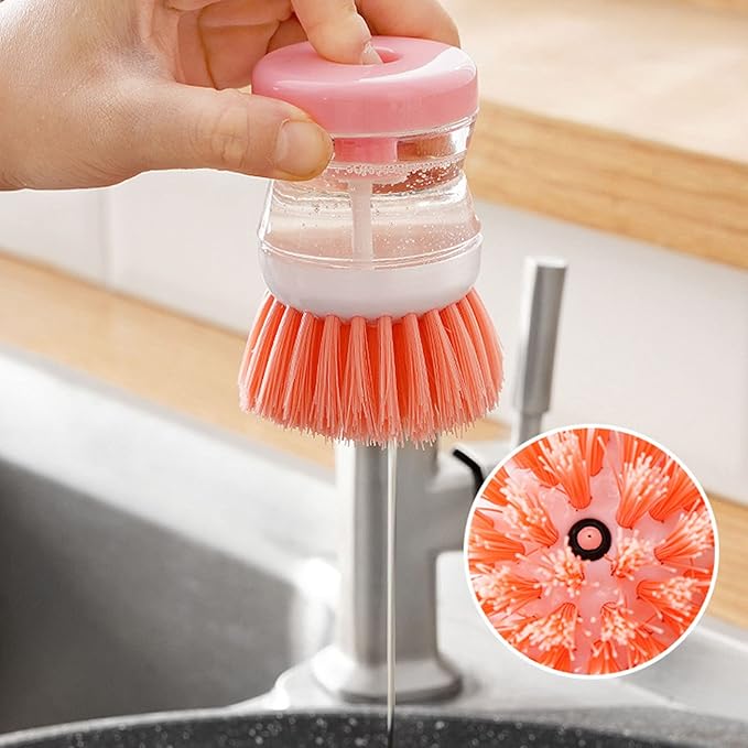 3PCS Soap Dispensing Palm Brush 3pcs Suitable for Dishes Pot Pan Kitchen Sink Scrubbing, Green/Pink/Purple