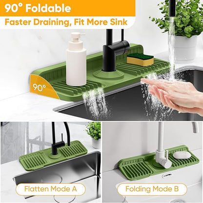 14.6 inch Faucet Mat for Kitchen Sink Splash Guard[7° Slope Fast Self-draining][Snap Lock Fit]Kitchen Sink Faucet Mat Splash Guard Kitchen Sink Area Water Splash Guard Behind Faucet Draining Mat