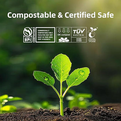 Compostable Trash Bags, Small Compost Bags 3 Gallon, Extra Thick 0.8 Mils, 16.9" x 17.7", 50 Count, Compostable Food Scrap Bags for Kitchen Waste, Green Bin Liners for Garbage Disposal