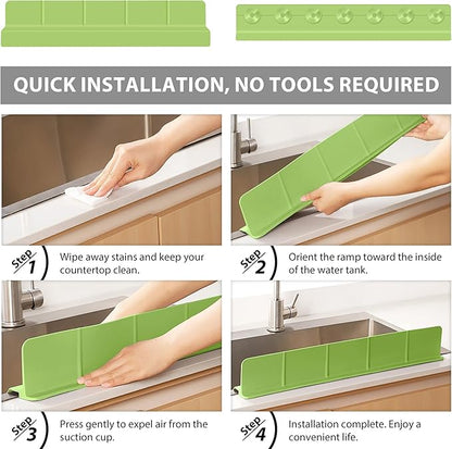23Inch Sink Splash Guard – Extended Length & Tall Silicone Kitchen Sink Splash Guard with Overhang Drainage Design & Strong Suction Cups for Countertop (Green, 23''x3.5'')