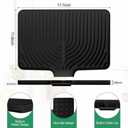 GUUKIN Dish Drying Mat, 17.7" x 11.8 " Drying Matt Kitchen Counter,Non-Slip Drying Pad, Easy Clean Pad for Countertop Protection, Multi-Functional Use (Black)