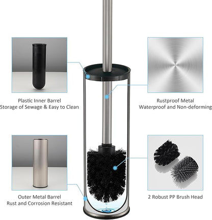 Toilet Brush and Holder,Stainless Steel Toilet Brushes for Bathroom with Holder 2pack Black