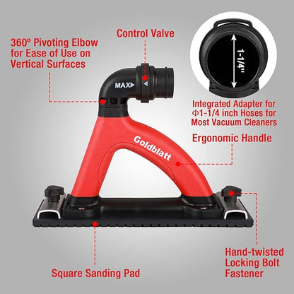 Goldblatt Dust Free Hand Sander, Dustless Drywall Vacuum Sander, with 6.5 ft Hose, Sanding Pad, Adapter