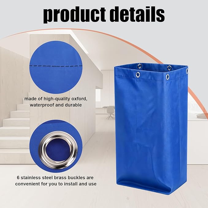 Replacement Janitorial Cleaning Cart Bag: Commercial Products 23 Gallon Industrial Janitorial Vinyl Cart Bag with 6 Brass Grommets - Size 16 x 11 x 27inches (Blue)