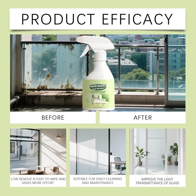 Water Stain Remover, 237ML Soap Scum Cleaning Agent, Glass Hard Water Shower Cleaner Spray, HardWater Spot Remover Spray, for Shower Bathtub Faucet Sink Bathroom Kitchen Apartment