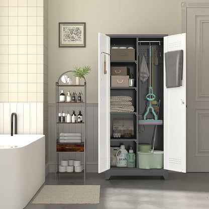 Storage Cabinets,Metal Lockable Storage Cabinet with Locking Doors,Tall Utility Cabinets for Garage,Laundry,Office,Grey&White