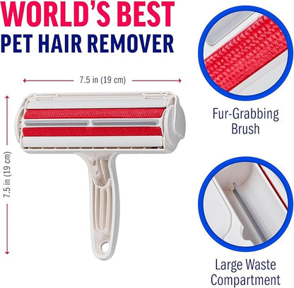 Pet Hair Remover Roller - Reusable Lint Roller for Dog & Cat Hair on Furniture, Couch, Carpet, Clothing - Eco-Friendly Portable Fur Remover Tool - Manual Operation - Plastic - White