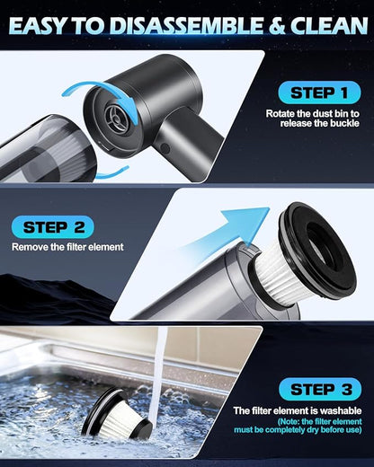 2026 Upgraded Handheld Car Vacuum, Cordless Car Vacuum Cleaner with 15000Pa Strong Suction, Brushless Motor & Filter, 7-in-1 Cleaning Kit, Type-C Charging for Home Office Car Pet (Black)