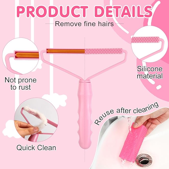 Honeydak 3 Pieces Hair Remover Tool Dog Hair Remover Pro Silicone Cleaner Brush Roller Fuzz Hairball Brush for Carpet Rake, Car Mat, Couch, Pet Bed, Clothes(Pink)