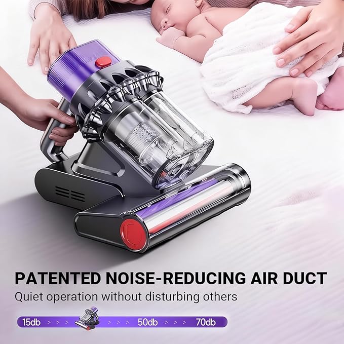 SakerPlus Powerful UV Bed Vacuum Cleaner, 14kPa Strong Suction Handheld Vacuum with 5-Cyclone System & Smart Sensor for Mattress, Carpet, and Home Deep Cleaning