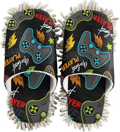 Microfiber Cleaning Slippers Gamepad Washable Mop Shoes Slipper for Men/Women House Floor Dust Cleaner, Size L