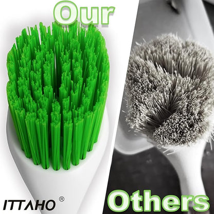 Dish Scrubber Set, Kitchen Brush for Cleaning with Scraper Edge, Green Multi-Purpose Scrub Brush with Handle for Dishes,Sink,Pots,Pans,Shower,Tile,Tubs - 3 Pack