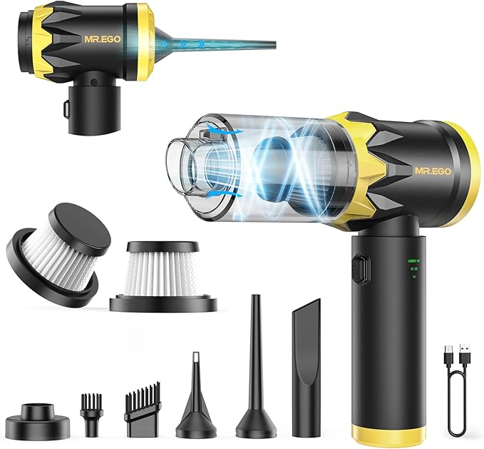 Mr.ego Handheld Car Vacuum Portable Cordless, 18500Pa High Power Vacuum Cleaner and Air Duster, 4-in-1 Mini Vacuum with Multi-Nozzles for Small Jobs, Car, Home, Desk, Keyboards (Black)