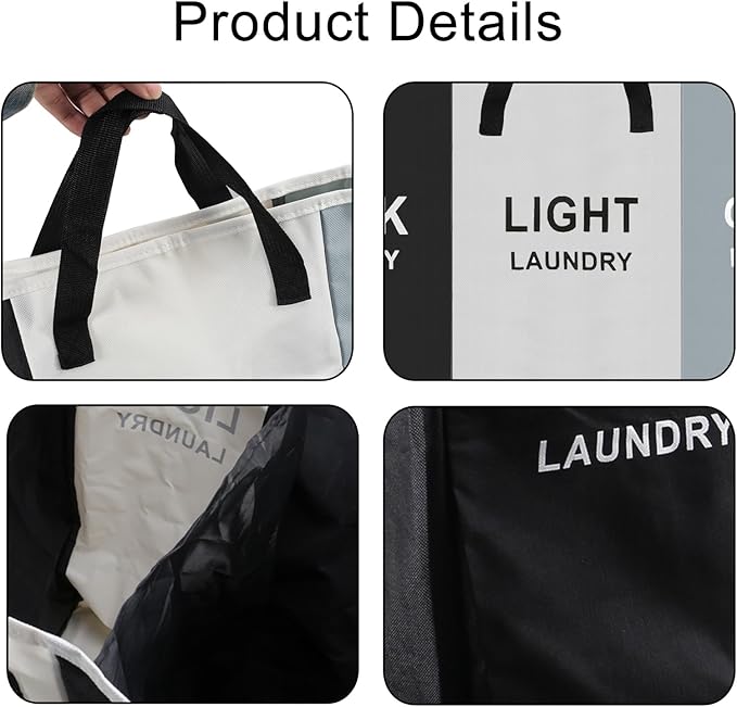 168L Laundry Hamper, Large Blanket Storage Basket Sorter 3 Section Bag Organizer for Dirty Clothes - Toys - Towel,15 X 23 X 28 inch Heavy Duty Laundry Cart Baskets (Black and white gray bag)