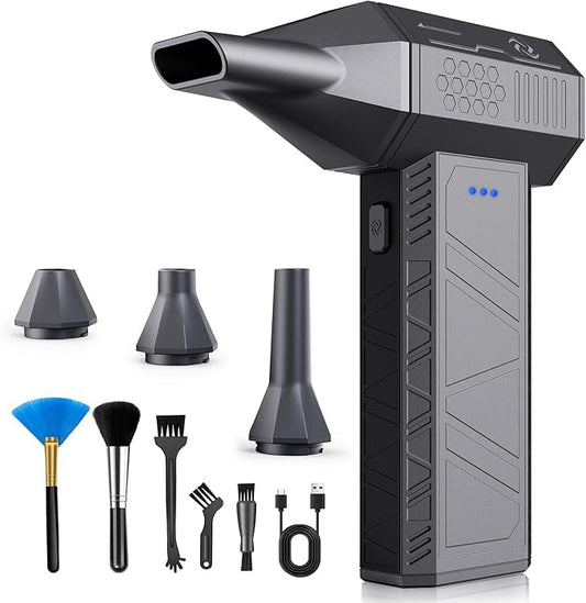 Electric Air Duster 3 Gear Adjustable & Rechargeable Outdoor Mini Turbo Snow Blower Cordless 110000 RPM Super Power Turbo Violent Fan Hand Air Dust Blower for Computer Keyboard House Cleaning
