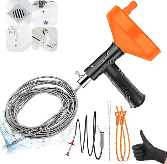 33 FT Drain Snake Auger, Plumbing Snake Drain Hair Clog Removal Tool, Sink Unclogger Drain, Heavy Duty Drum Auger, Cleaner Tool for Bathroom Kitchen Tub Shower Drain Clog Remover with Gloves