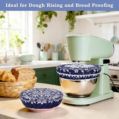2 Large Reusable Beeswax Bowl Covers for Bread Proofing, 10/12 Inch Elastic Beeswax Wraps Cotton Cloth Sourdough Bowl Covers for Proofing Baskets, Mixer Bowls, Food Storage Containers