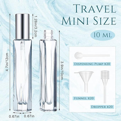 Domensi 20 Pcs 10/15/20/30 ml Perfume Travel Refillable Glass Bottles Spray Bottle Perfume Atomizer for Cologne Dispenser Leak-proof Fragrance Bottles Atomizer Pump Kit (10 ml,Amber Color)