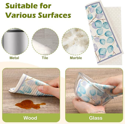 6 Packs Swedish Paper Cloths for Kitchen, Reusable Paper Towels Washable Dish Rags, Highly Absorbent Kitchen Towels Quick Drying Swedish Sponge Cleaning Dish Cloths(Eucalyptus Leaves)