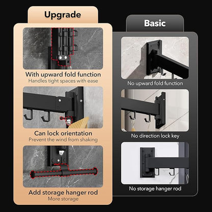 ZdwCyl Wall Mounted Clothes Hanger,Clothes Drying Rack,Laundry Drying Rack,Drying Rack Clothing,Laundry Hanger Rack,Retractable Dryer Racks,Collapsible, Aluminum,can be Fold Upward & Left & Right
