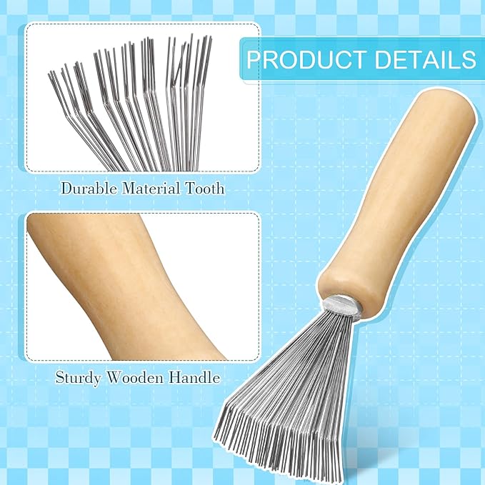 Boao 2 Pieces Hair Brush Cleaning Tool Comb Cleaner Brush Mini Comb Cleaning Hair Remover Tool for Removing Dust Home and Salon Use(Green, Wood Color,Polished Wooden Handle Rake)