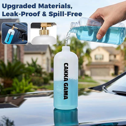 Foam Cannon for Pressure Washer, Foam Sprayer Car Wash with 1/4 Inch Quick Connector, Adjustable Soap Cannon with 5 Pressure Washer Nozzle Tips for Car Detailing, 1 Liter, A Fluorescent Green Glove