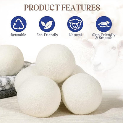Wool Dryer Balls, New Zealand Dryer Balls Laundry Reusable Reduce Static Cling, Dryer Ball to Reduce Wrinkles & Shorten Drying Time, Drying Balls Fabric Softener Ball for Laundry（Pack of 8 L)
