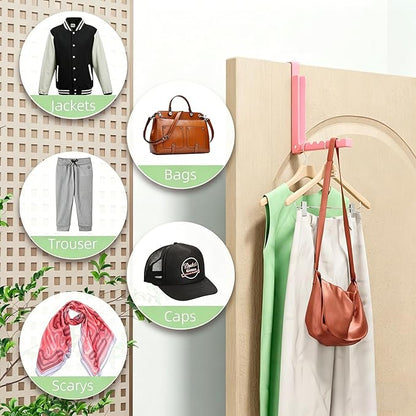 2 Pack Pink Over The Door Hooks, Over The Door Hanger, Folding Over The Door Drying Rack for Laundry,Foldable Over The Door Clothes Hanger,Small Clothes Drying Rack for Dorm Portable