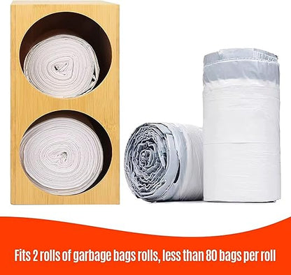 Bamboo Trash Bag Dispenser, Wall Mount Holder for 2 Rolls, Kitchen Garbage Bag Organizer, 12.3 x 10 x 6.3 Inches (Black)