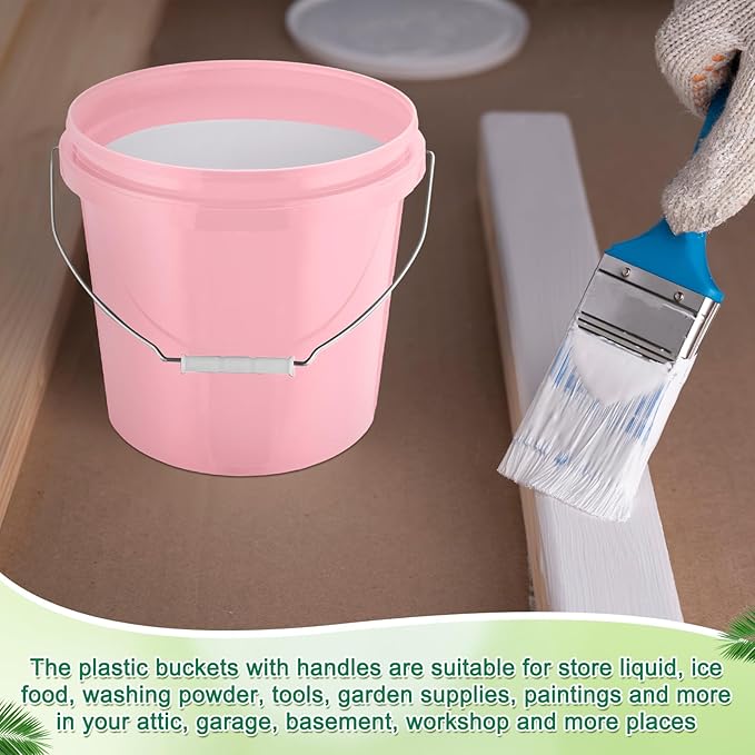 Tioncy 10 Pcs 2 Gallon Plastic Bucket with Lid Heavy Duty 2 Gallon Bucket Pail with Lid Handle for Storage Container Home Household Cleaning (Light Pink)